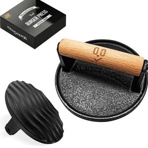Macks Goods Cast Iron Burger Press with Wooden Handle (063)